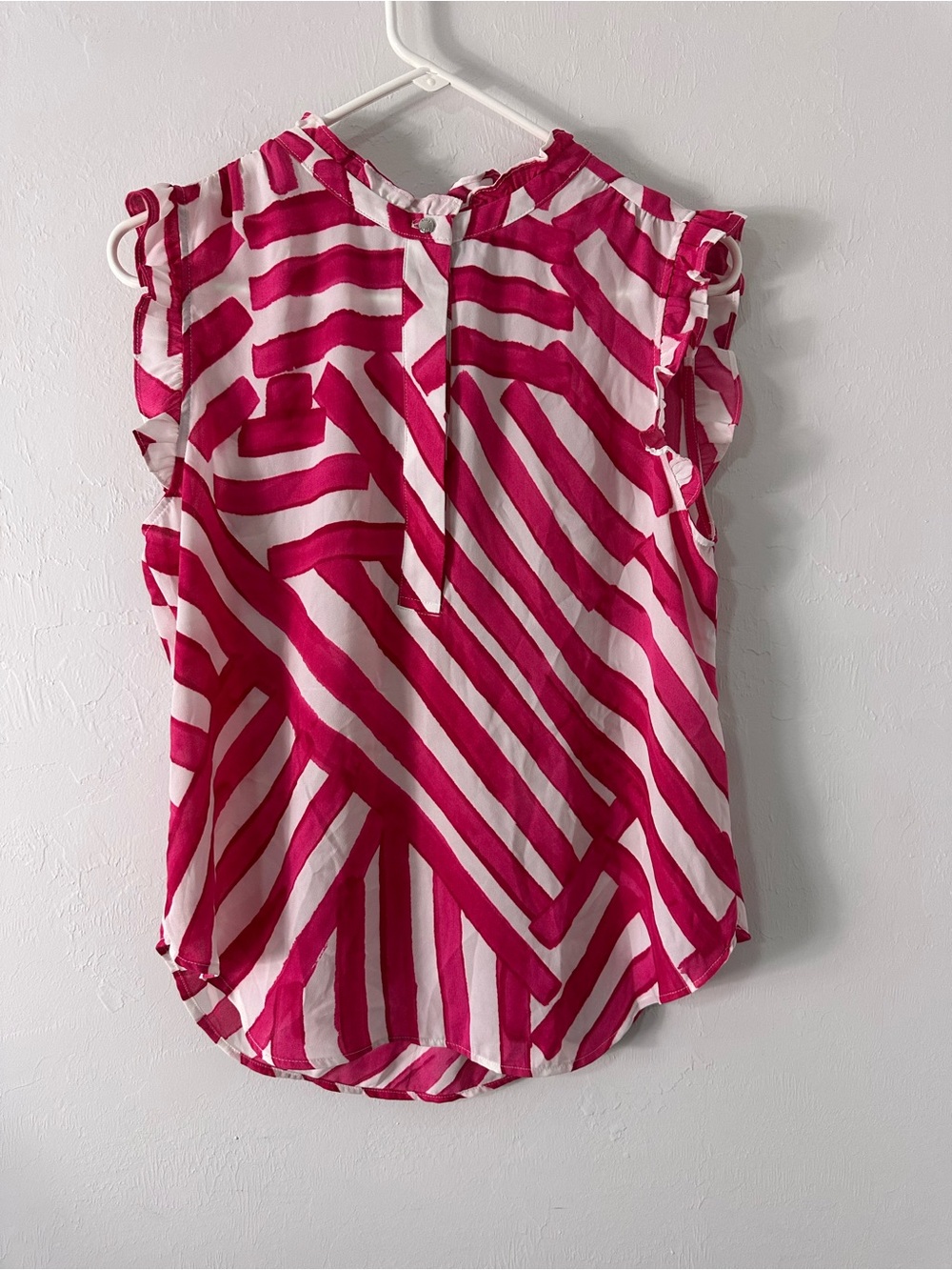 DKNY Pink and White Striped Ruffle Sleeve Blouse